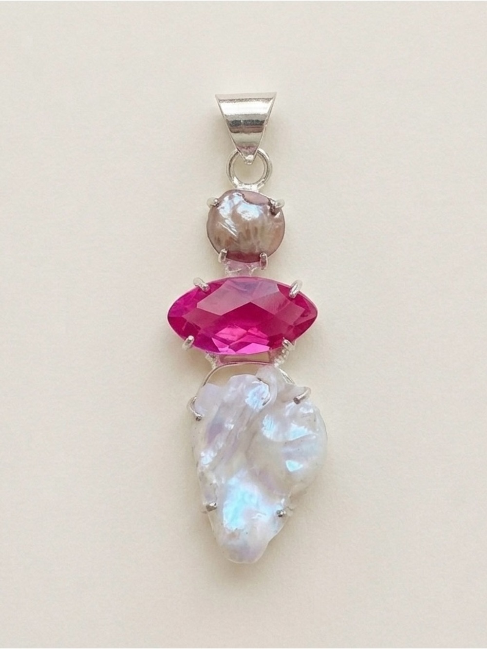 Pink Crystal and Baroque Pearl Pendant